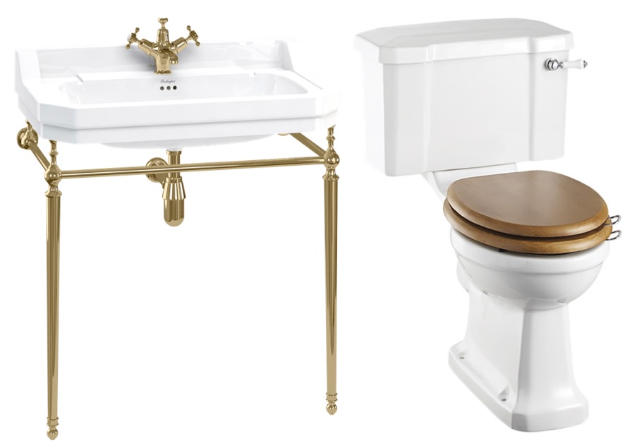 Basin Gold Washstand & Closed Coupled Toilet with Cistern