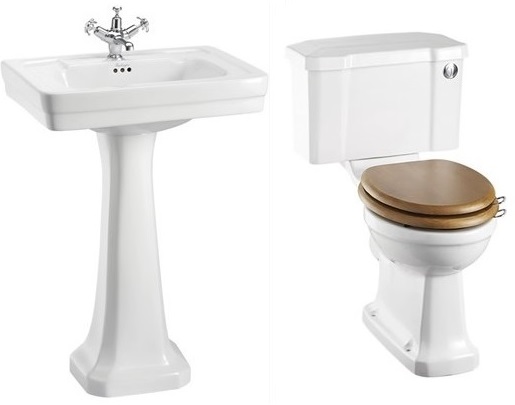Basin Pedestal & Close Couple Toilet with Cistern - 580mm