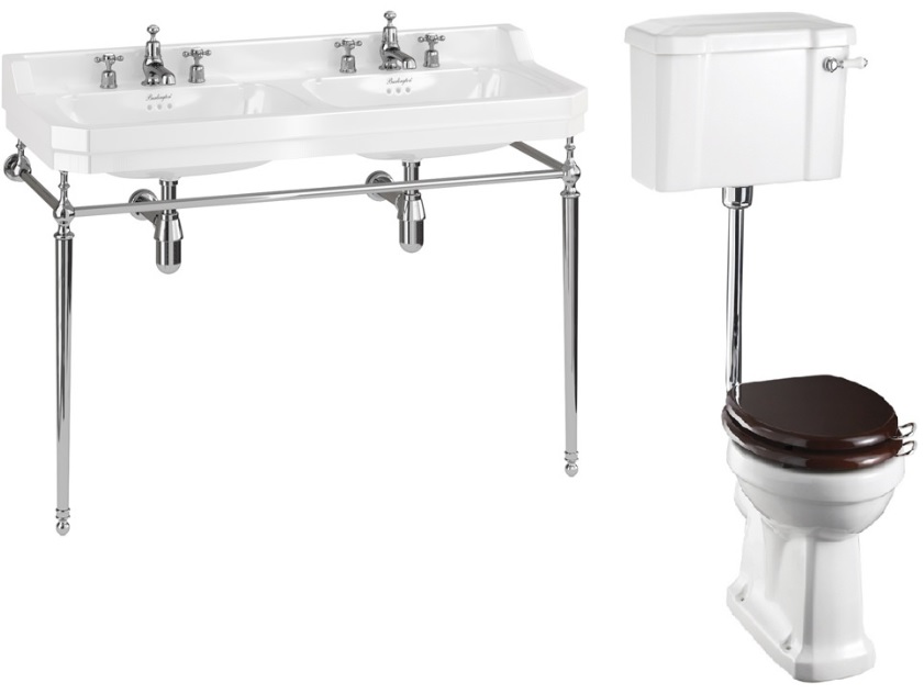 Basin Chrome Washstand & Closed Coupled Toilet with Cistern - 1200mm
