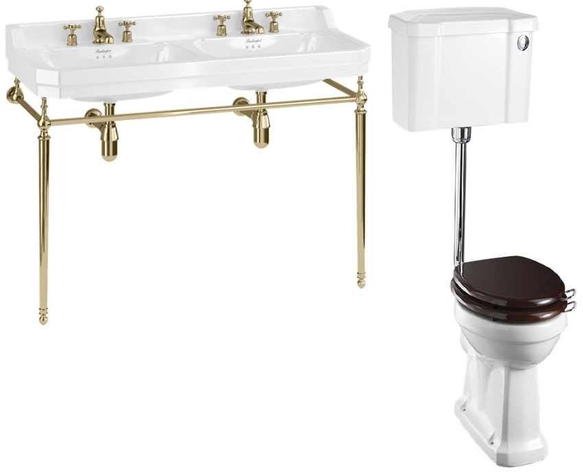 Basin Gold Washstand & Closed Coupled Toilet with Cistern - 1200mm
