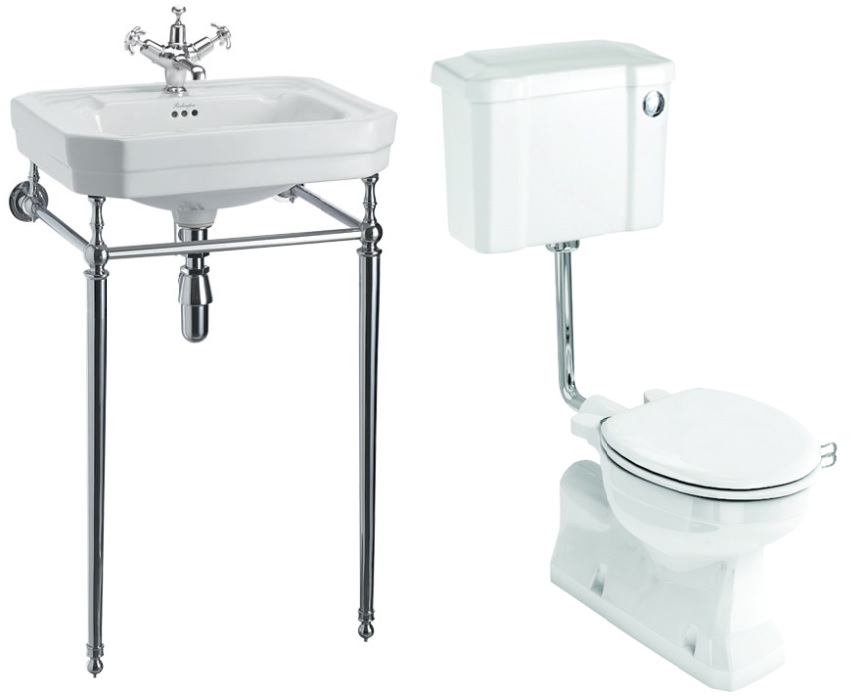 Basin Chrome Washstand & Closed Coupled Toilet with Cistern - 560mm
