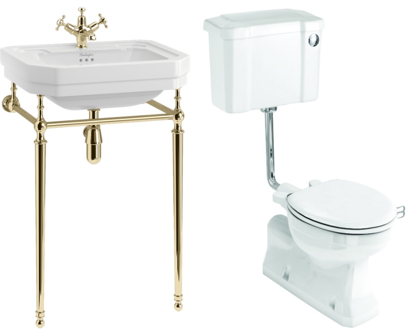 Basin Gold Washstand & Closed Coupled Toilet with Cistern - 560mm