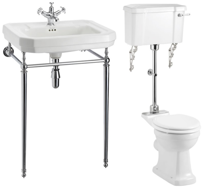 Basin Chrome Washstand & Closed Coupled Toilet with Cistern - 610mm