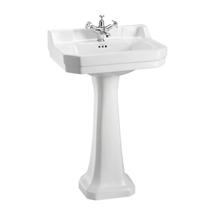 Edwardian 56cm Basin with Standard Pedestal White With 1TH