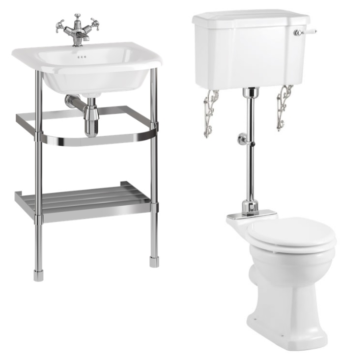 Basin with stainless steel washstand & Close Couple Toilet with Cistern- 550mm