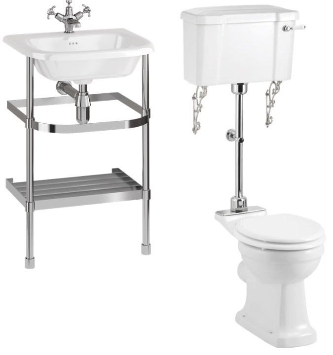 Upstand Basin with Stainless steel washstand & Close Couple Toilet with Cistern