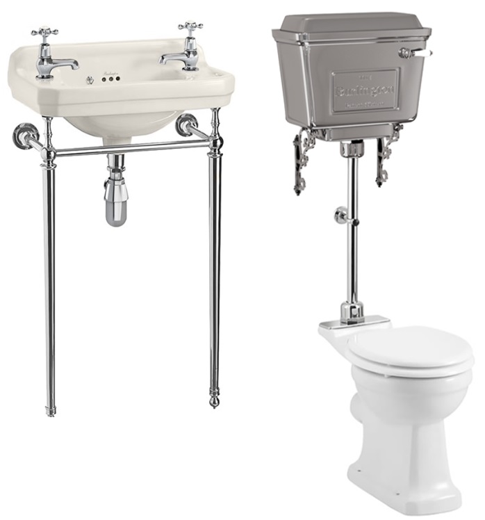 Basin Chrome Washstand & Closed Coupled Toilet with Cistern - 515mm