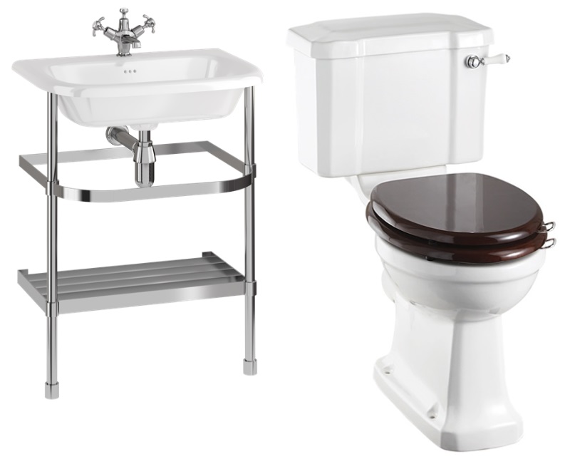 Basin with Stainless Steel Washstand & Close Couple Toilet with Cistern
