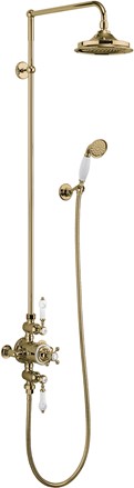 Avon Thermostatic Exposed Shower Valve Dual Outlet,Rigid Riser, Swivel Shower Arm, Handset & Holder with Hose with Rose-Gold with White accent and 9" Rose