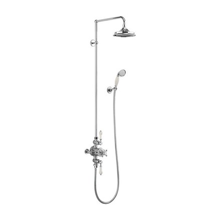 Avon Thermostatic Exposed Shower Valve Dual Outlet,Rigid Riser, Swivel Shower Arm, Handset & Holder with Hose with Rose-Chrome with Medici accent and 6" Rose