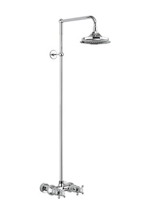 Eden Thermostatic Exposed Shower Bar Valve Single Outlet with Rigid Riser and Swivel Shower Arm with Rose-with White accent and 6" Rose