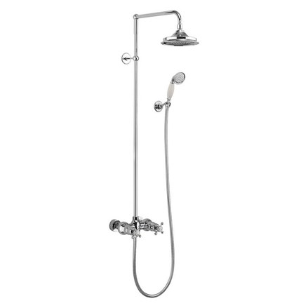 Eden Thermostatic Exposed Shower Bar Valve Dual Outlet, Rigid Riser, Swivel Shower Arm, Handset & Holder with Hose with Rose-with Medici accent and 12" Rose