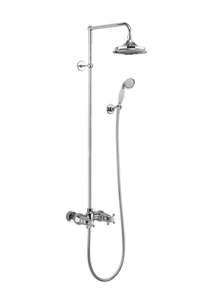 Eden Thermostatic Exposed Shower Bar Valve Dual Outlet, Rigid Riser, Swivel Shower Arm, Handset & Holder with Hose with Rose-with White accent and 6" Rose