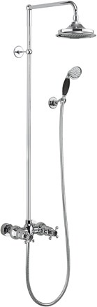Eden Thermostatic Exposed Shower Bar Valve Dual Outlet, Rigid Riser, Swivel Shower Arm, Handset & Holder with Hose with Rose-with Black accent and 12" Rose