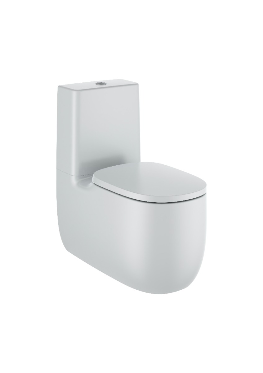 Back to wall vitreous china close-coupled Rimless WC with dual outlet PEARL