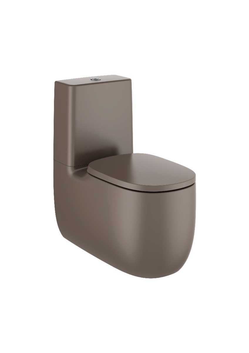 Back to wall vitreous china close-coupled Rimless WC with dual outlet COFFEE
