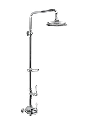 Stour Thermostatic Exposed Shower Valve Single Outlet, Rigid Riser, Fixed Shower Arm & Soap Basket with Rose-with 6 inch rose