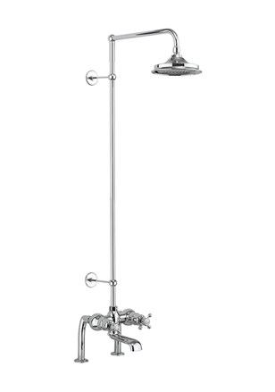 Tay Thermostatic Bath Shower Mixer Deck Mounted with Rigid Riser & Swivel Shower Arm with 6 inch Rose-with White accent and 12" Rose