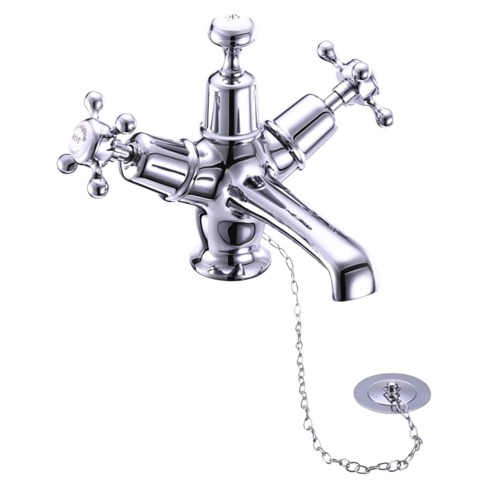 Claremont Basin Mixer with Plug & Chain Waste Quarter turn with white accent