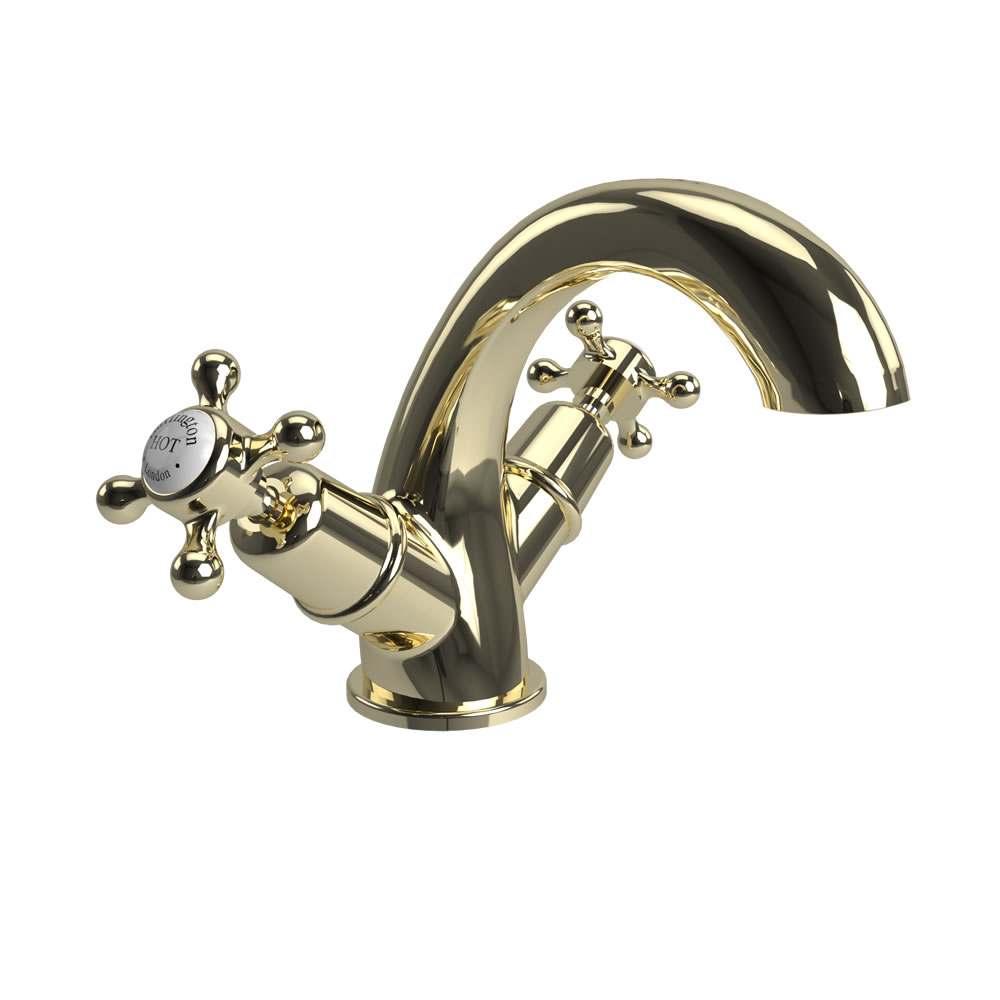 Claremont Mono Basin Mixer Quarter turn with white accent in Gold