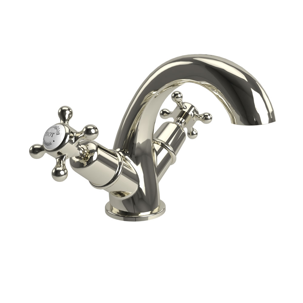 Claremont Mono Basin Mixer Quarter turn with white accent in Nickel