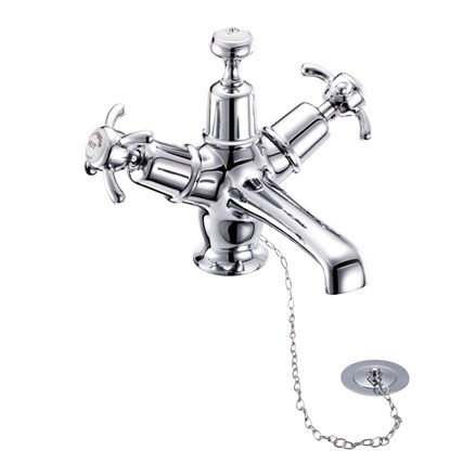 Anglesey Basin Mixer with Plug & Chain Waste AN5-Quarter turn with White accent