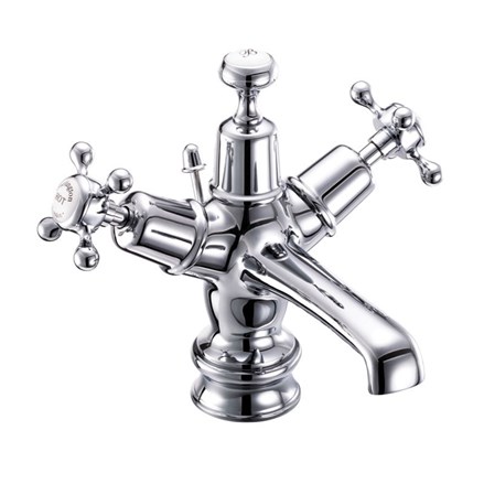 Claremont Regent Basin Mixer with Pop-up Waste CLR4-Full turn with White accent in Chrome