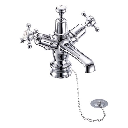 Claremont Regent Basin Mixer with Plug & Chain Waste CLR5-Full turn with White accent