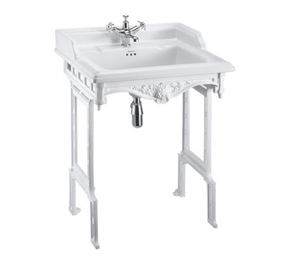 Burlington Classic 650mm Basin with White Aluminium Basin Stand with 1TH