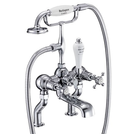 Claremont Bath Shower Mixer Deck Mounted CL15-Quarter turn with White accent in Chrome