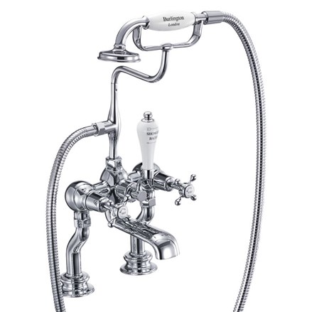 Claremont Regent Bath Shower Mixer Deck Mounted Full turn with White accent in Chrome
