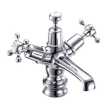 Claremont Regent Basin Mixer with Click-Clack Waste CLR6-Full turn with White accent in Chrome