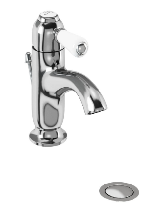Chelsea Curved Basin Mixer with Pop-up Waste with white accent