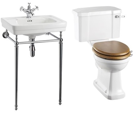 Basin with Chrome Washstand & Close Couple Toilet with Cistern