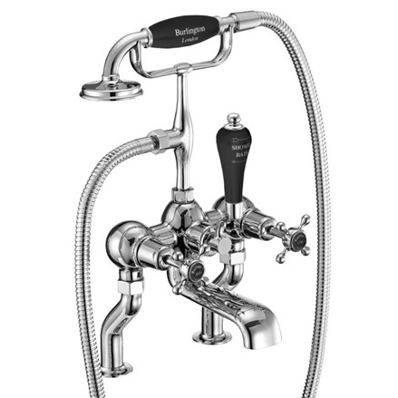 Claremont Bath Shower Mixer Deck Mounted CL15-Quarter turn with Black accent in Chrome