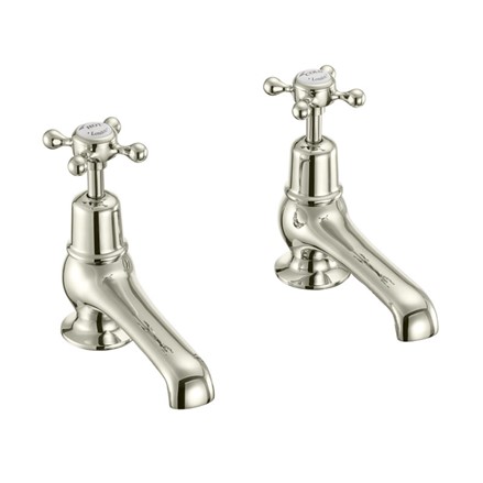 Claremont Basin Taps 5"CL2-Quarter turn with White accent in Nickel