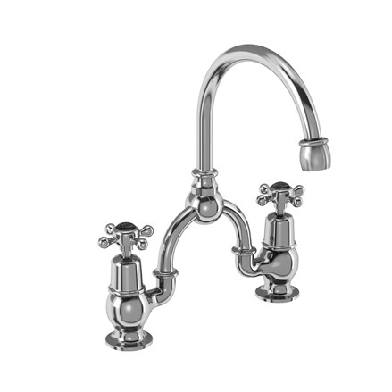 Claremont 2 Tap Hole Arch Mixer with Curved Spout (200mm centres) CL27-Full turn with Black accent