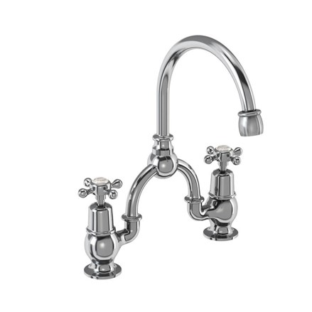 Claremont 2 Tap Hole Arch Mixer with Curved Spout (200mm centres) CL27-Full turn with Medici accent