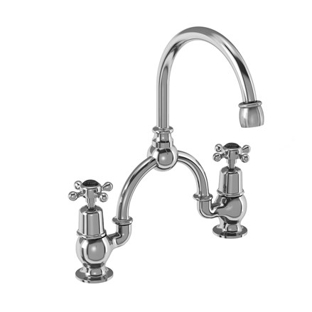 Claremont 2 Tap hole Arch Mixer with Curved Spout (230mm centres) Full turn with Black accent