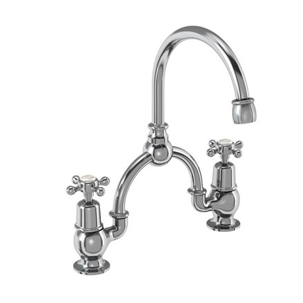 Claremont 2 Tap hole Arch Mixer with Curved Spout (230mm centres) Full turn with Medici accent