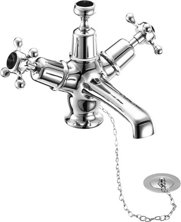 Claremont Basin Mixer with Plug & Chain Waste CL5-Full turn with Black accent