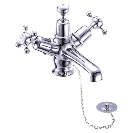Claremont Basin Mixer with Plug & Chain Waste CL5-Full turn with White accent