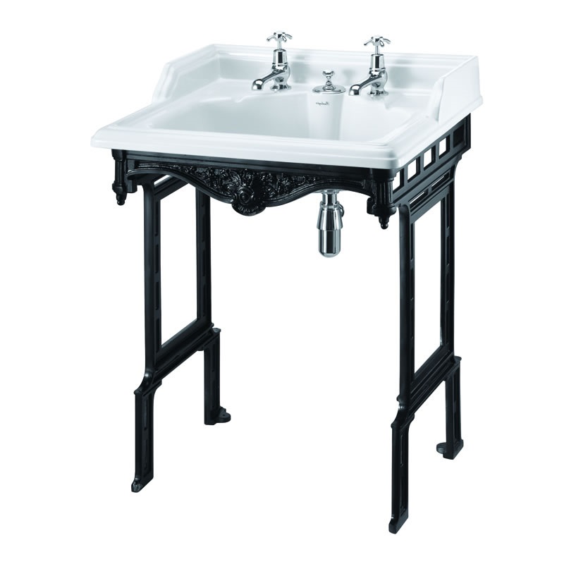 Classic 650mm Basin with Invisible Overflow & Black Aluminium Basin Stand