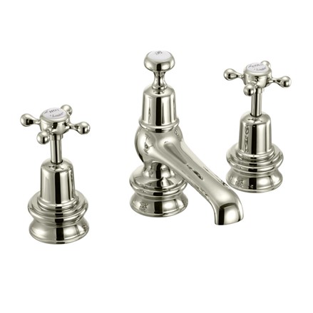 Claremont Regent 3 Tap Hole Mixer with Pop-up Waste Quarter turn with White accent in Nickel