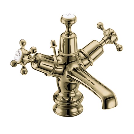 Claremont Regent Basin Mixer with Pop-up WasteCLR4-QT GOLD-Quarter turn with White accent in Gold