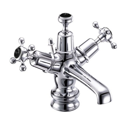 Claremont Regent Basin Mixer with Pop-up Waste CLR4-Full turn with Black accent in Chrome
