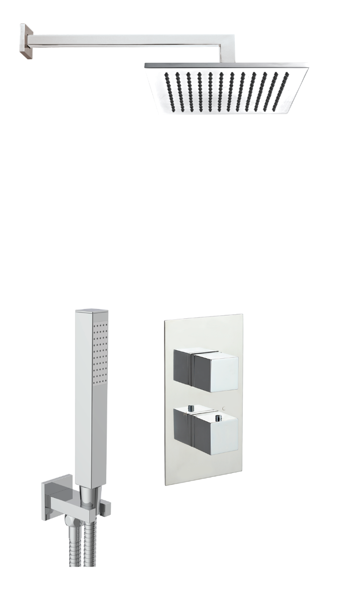 Square Thermostat with Overhead Shower and Fixed Shower Handle