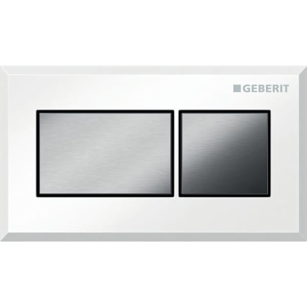 Geberit remote flush actuation, square design, pneumatic, for dual flush, concealed actuator: white, chrome-plated, brushed