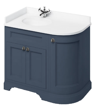Freestanding 100 LH Curved Corner Unit with White Worktop and Integrated White Basin Blue
