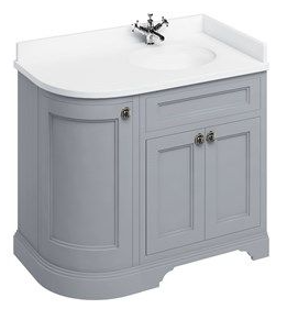 Freestanding 100 RH Curved Corner Unit with White Worktop and Integrated White Basin Classic Grey